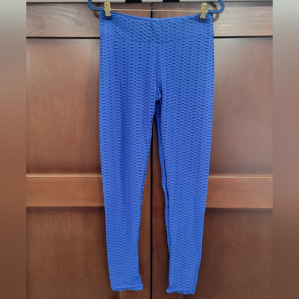 Honeycomb Textured Blue Leggings